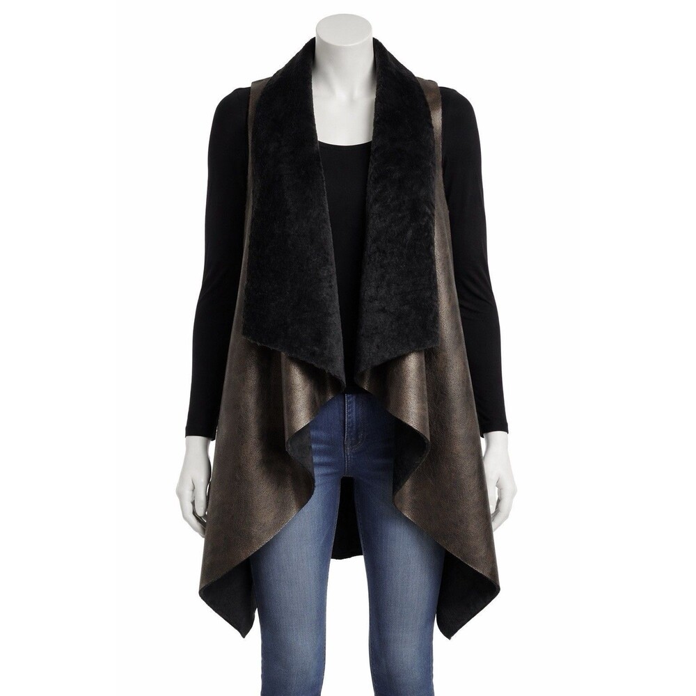 Marisa Kenson Collection Lightweight Drape Vest Black Brown Sleeveless SM/MD